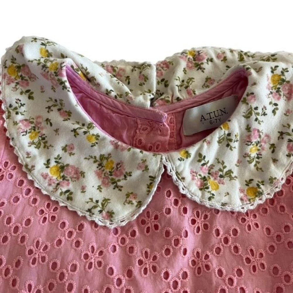 A.T.U.N. Pink Eyelet and Floral Girls Dress Size 6-7 Years - Picture 2 of 7